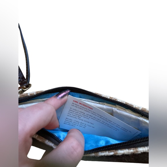 Coach Houndstooth New Wallet Bag Wristlet Brown Cream - Picture 7 of 9